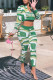Green Fashion Casual Print Basic Zipper Collar Two Pieces