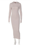 Bare Color Fashion Casual Solid Basic Hooded Collar Long Sleeve Dresses