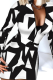 White Black Sexy Print Patchwork Zipper Collar Pencil Skirt Dresses