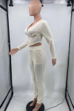 Apricot Sexy Solid Patchwork Asymmetrical Zipper V Neck Long Sleeve Two Pieces