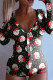 Black Red Fashion Casual Print Basic V Neck Long Sleeve Skinny Romper