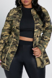 Camouflage Fashion Casual Camouflage Print Patchwork Turndown Collar Outerwear