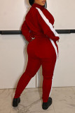 Red Casual Solid Patchwork Zipper Collar Long Sleeve Two Pieces