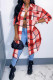 Red Fashion Casual Plaid Cardigan Turndown Collar Outerwear