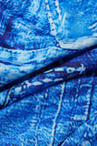 Blue Sexy Print Split Joint Flounce Turndown Collar Plus Size Two Pieces