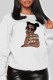 White Street Cute Character Patchwork O Neck Tops