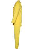 Yellow Casual Solid Split Joint Buckle Turn-back Collar Long Sleeve Two Pieces