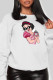 White Fashion Cute Character Patchwork O Neck Tops