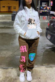White Fashion Casual Print Basic Hooded Collar Tops