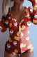 Red Yellow Fashion Casual Print Basic V Neck Long Sleeve Skinny Romper
