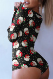 Red Fashion Casual Print Basic V Neck Long Sleeve Skinny Romper