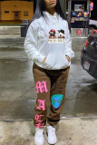 White Fashion Casual Print Basic Hooded Collar Tops