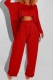 Red Fashion Casual Solid Asymmetrical O Neck Long Sleeve Two Pieces