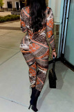 Pink Sexy Print Hollowed Out Patchwork Frenulum O Neck Regular Jumpsuits