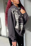 Black Casual Print Patchwork Hooded Collar Tops
