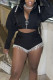 Black Sexy Solid Lace Tassel Patchwork Zipper Collar Long Sleeve Two Pieces