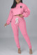 Pink Fashion Casual Solid Bandage Hooded Collar Long Sleeve Two Pieces