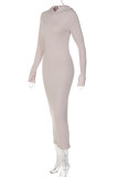 Bare Color Fashion Casual Solid Basic Hooded Collar Long Sleeve Dresses