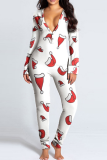 Red Party Vintage Print Patchwork V Neck Skinny Jumpsuits