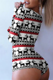 Red Fashion Casual Print Basic V Neck Long Sleeve Skinny Romper