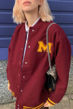 Red Fashion Casual Letter Embroidery Cardigan O Neck Outerwear