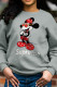 Grey Fashion Cute Character Patchwork O Neck Tops