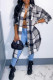 Grey Fashion Casual Plaid Cardigan Turndown Collar Outerwear