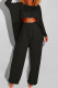 Black Fashion Casual Solid Asymmetrical O Neck Long Sleeve Two Pieces