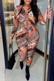 Pink Sexy Print Hollowed Out Patchwork Frenulum O Neck Regular Jumpsuits