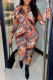 Pink Sexy Print Hollowed Out Patchwork Frenulum O Neck Regular Jumpsuits