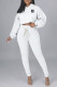 White Fashion Casual Solid Bandage Hooded Collar Long Sleeve Two Pieces