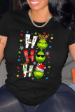 Black Casual Party Print Patchwork O Neck T-Shirts