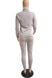 Grey Fashion Casual Print Basic Turtleneck Long Sleeve Two Pieces