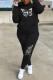 Black Fashion Casual Butterfly Print Basic Hooded Collar Long Sleeve Two Pieces