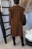 Red-brown Casual Solid Split Joint Outerwear