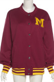Red Fashion Casual Letter Embroidery Cardigan O Neck Outerwear