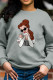 Grey Fashion Cute Character Patchwork O Neck Tops