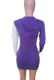 Purple Sexy Print Split Joint Zipper Hooded Collar One Step Skirt Dresses
