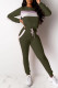 Army Green Casual Print Patchwork O Neck Long Sleeve Two Pieces