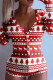 Red White Fashion Casual Print Basic V Neck Long Sleeve Skinny Romper
