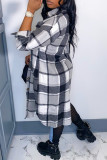 Red Fashion Casual Plaid Cardigan Turndown Collar Outerwear