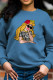 Blue Fashion Cute Character Patchwork O Neck Tops