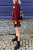 Red Fashion Casual Letter Embroidery Cardigan O Neck Outerwear