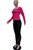 Black Fashion Casual Solid Fold O Neck Long Sleeve Two Pieces