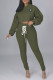 Dark Green Fashion Casual Solid Bandage Hooded Collar Long Sleeve Two Pieces