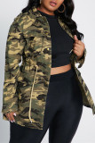 Camouflage Fashion Casual Camouflage Print Patchwork Turndown Collar Outerwear