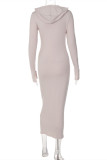Bare Color Fashion Casual Solid Basic Hooded Collar Long Sleeve Dresses