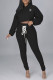Black Fashion Casual Solid Bandage Hooded Collar Long Sleeve Two Pieces