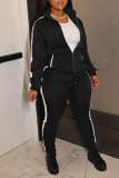 Red Casual Solid Patchwork Zipper Collar Long Sleeve Two Pieces