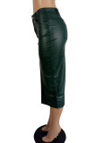 Ink Green Casual Solid Patchwork Pocket Slit Straight Straight Solid Color Bottoms